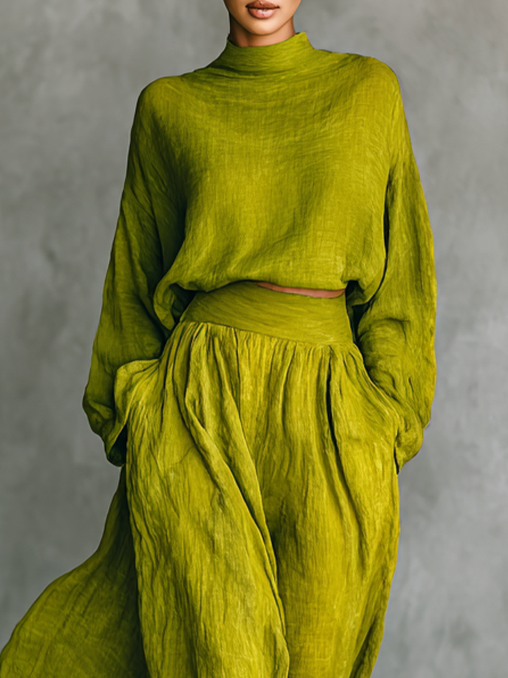 Ensemble femme vert en mélange de coton et lin