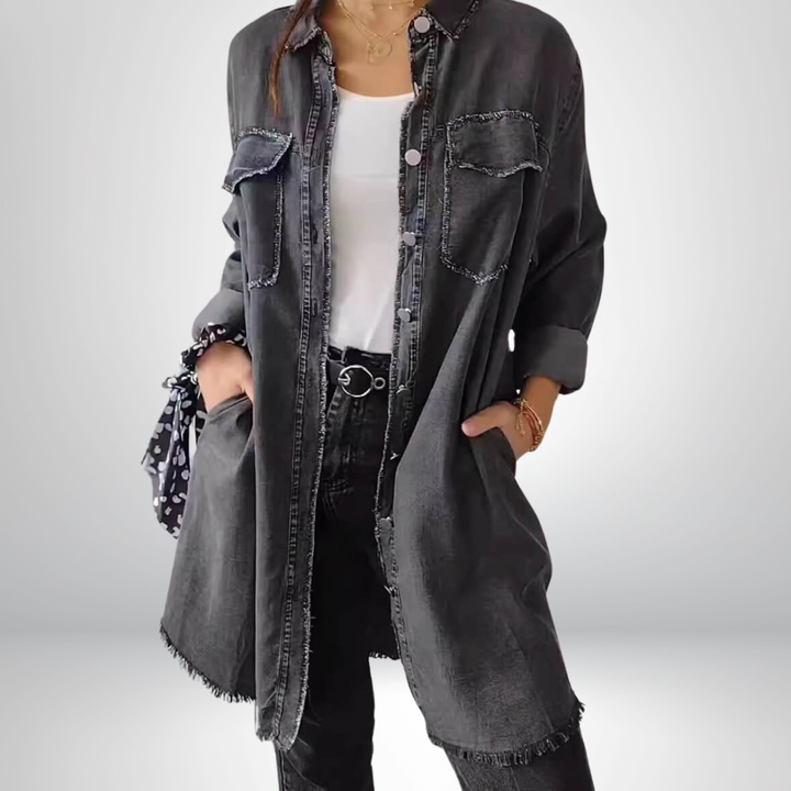 Nikoline® | Veste en Jean à Manches Longues Élégante et Polyvalente avec Col