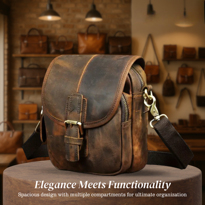 Luke - Poche en Cuir Compacte à Bandoulière avec Rabat à Boucle