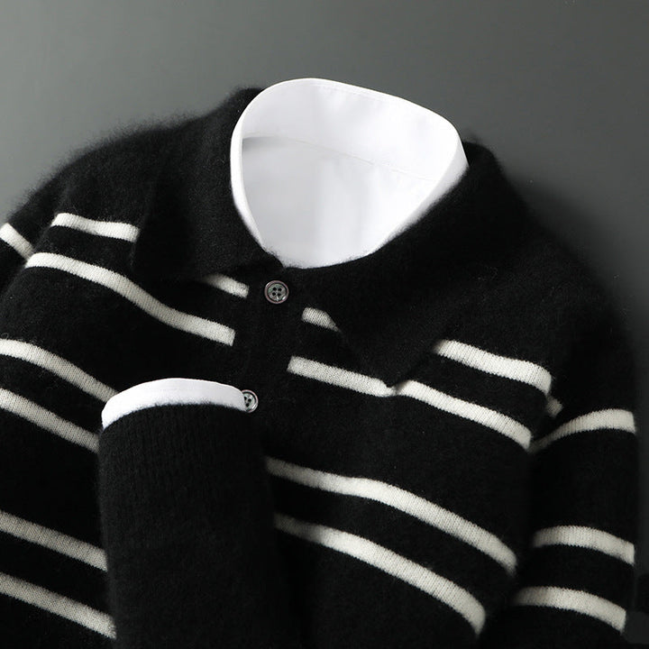 Pull Polo en Laine Mérinos Claire