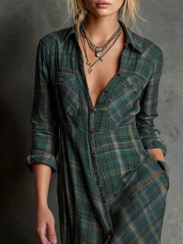 Robe chemise maxi couleur huile