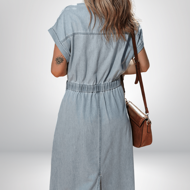 Caroline® | Robe en Jean Élégante avec Manches Courtes Chauve-Souris