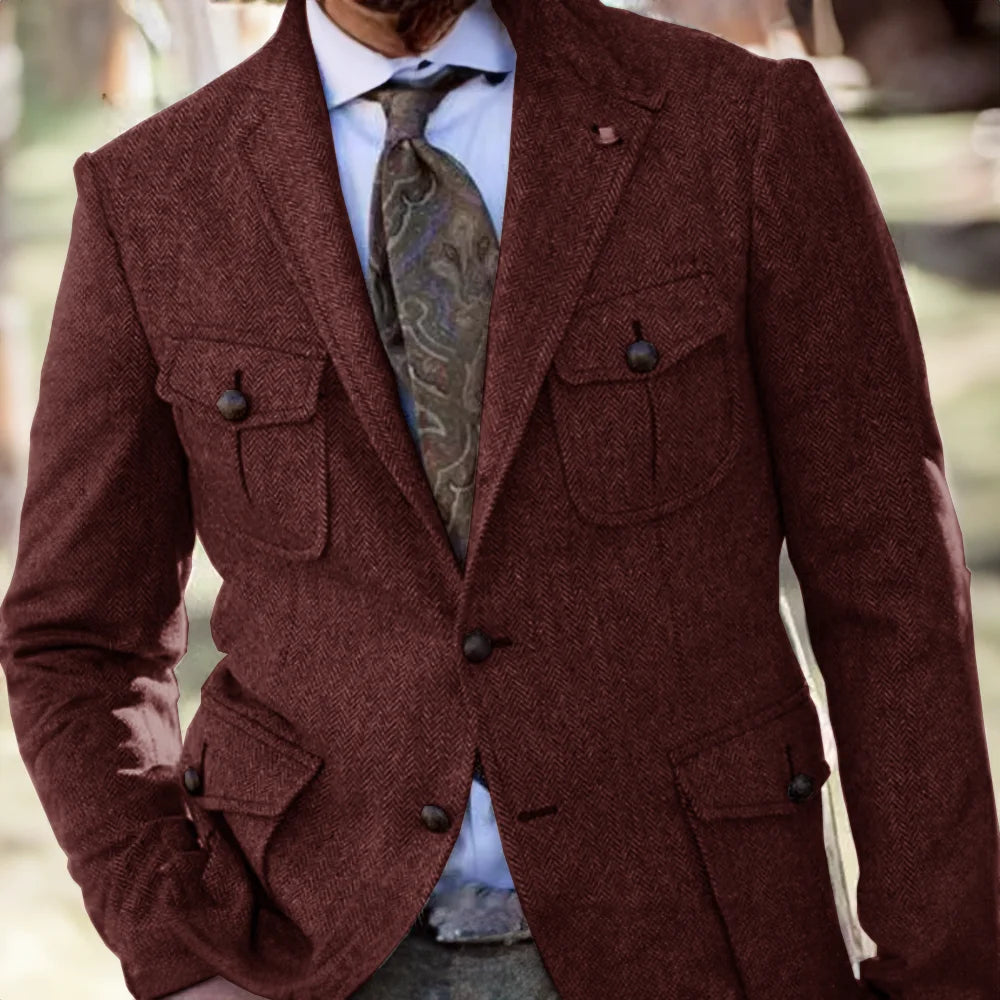 Gabriel – Blazer Rétro en Laine à Motif Chevrons