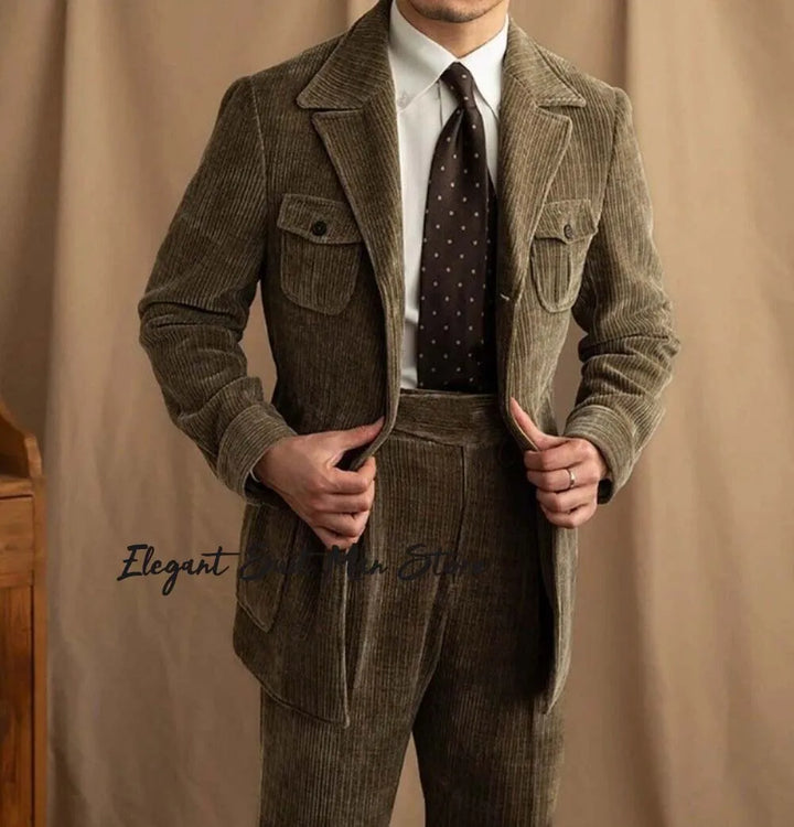 Maurice – Ensemble Rétro en Velours Côtelé (Veste + Pantalon)
