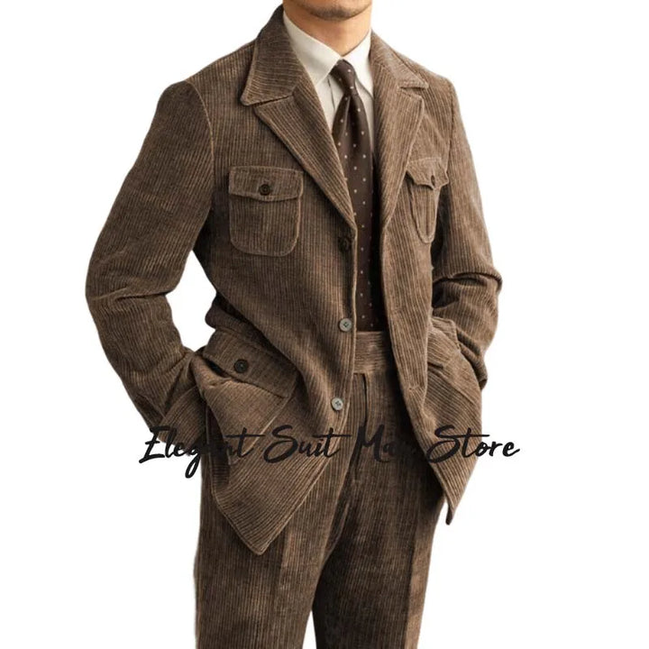 Maurice – Ensemble Rétro en Velours Côtelé (Veste + Pantalon)