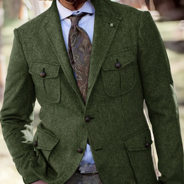 Gabriel – Blazer Rétro en Laine à Motif Chevrons