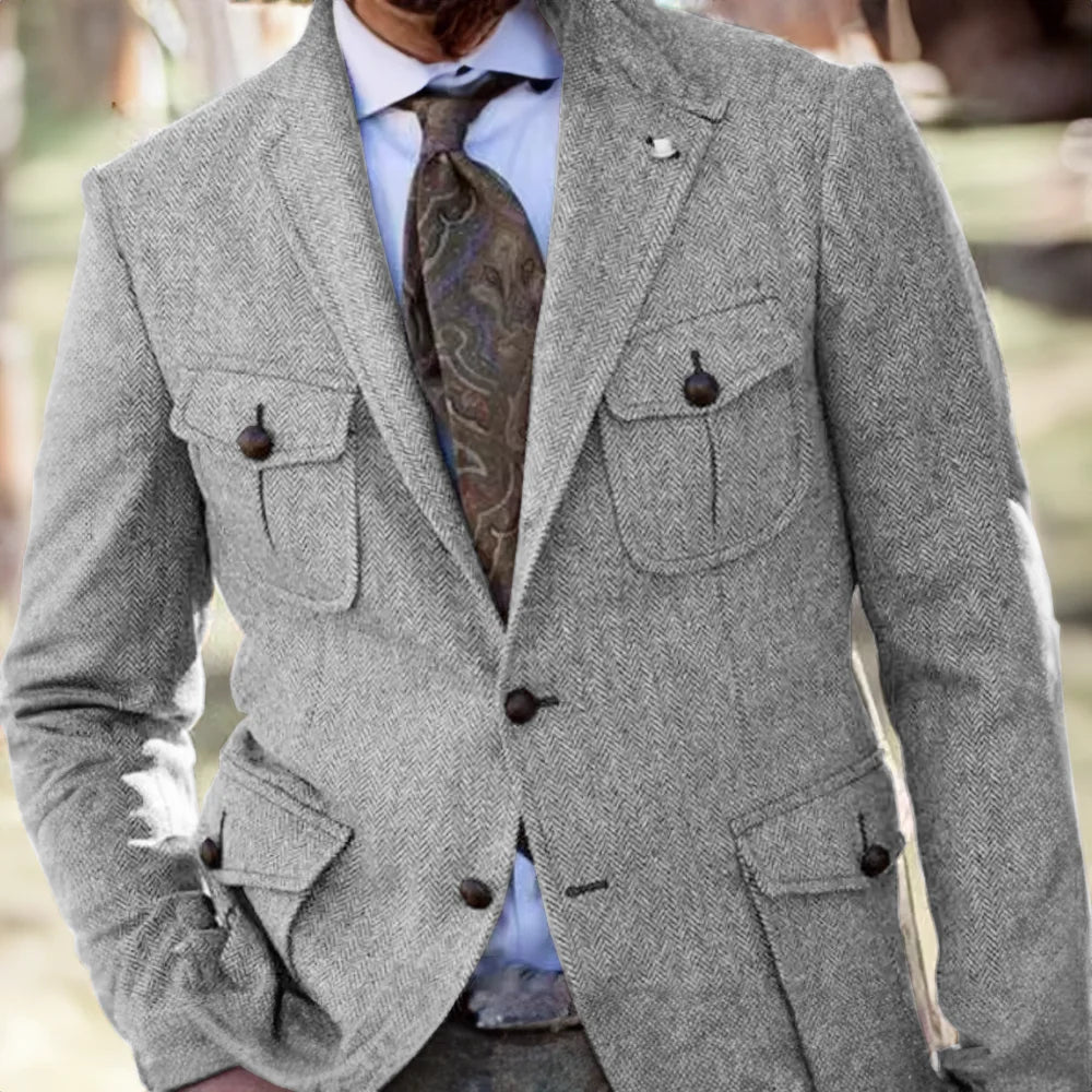 Gabriel – Blazer Rétro en Laine à Motif Chevrons