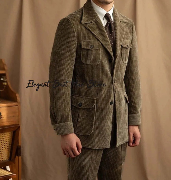 Maurice – Ensemble Rétro en Velours Côtelé (Veste + Pantalon)