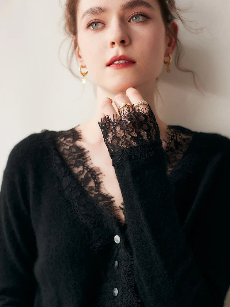 Gilet en Cachemire avec Dentelle Charlotte