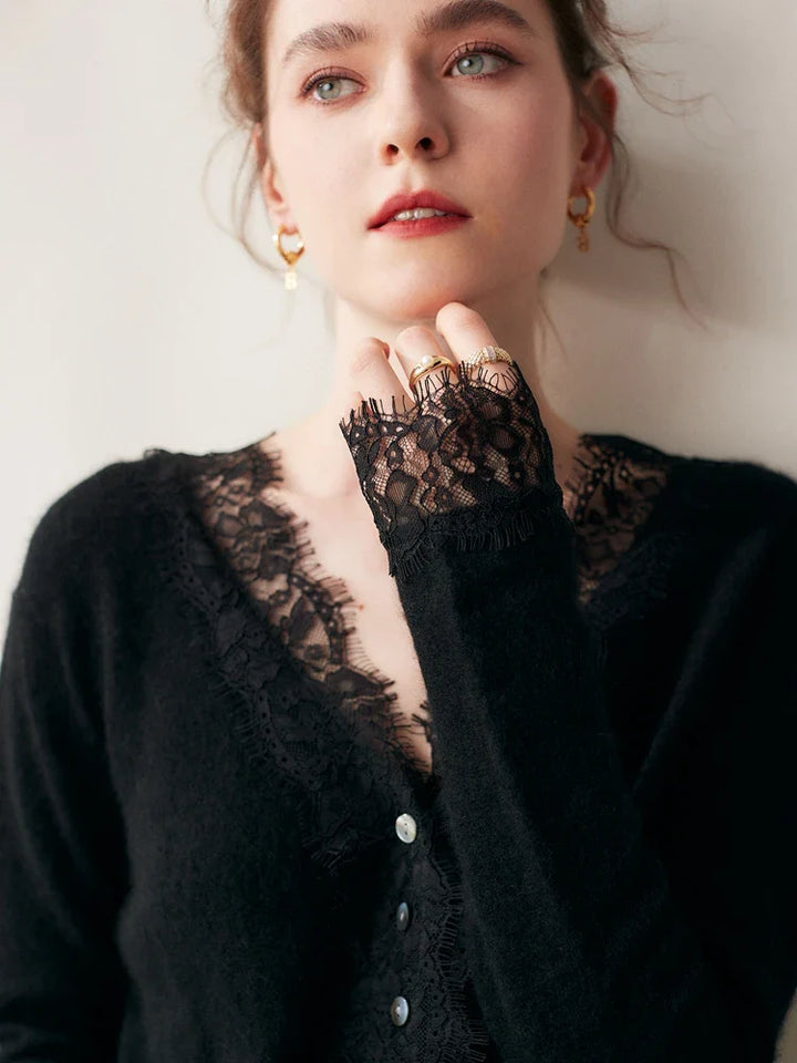 Gilet en Cachemire avec Dentelle Charlotte