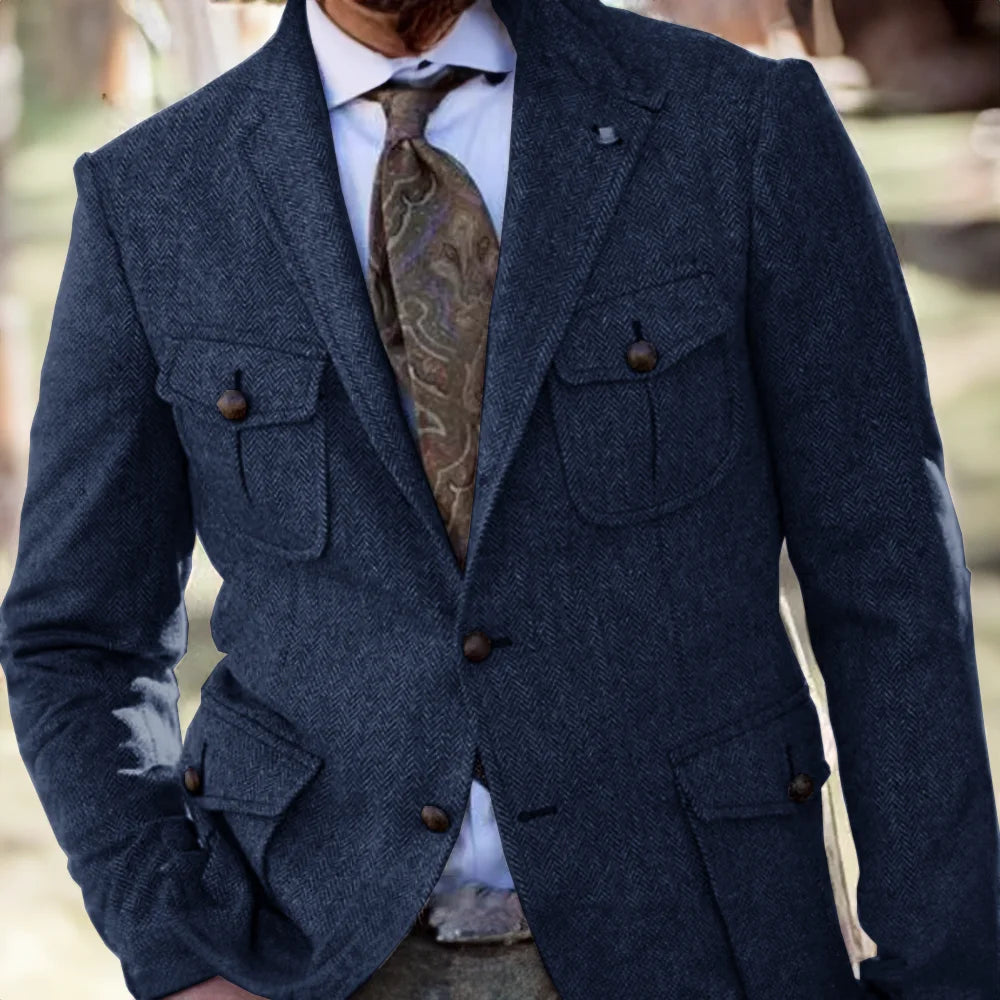 Gabriel – Blazer Rétro en Laine à Motif Chevrons