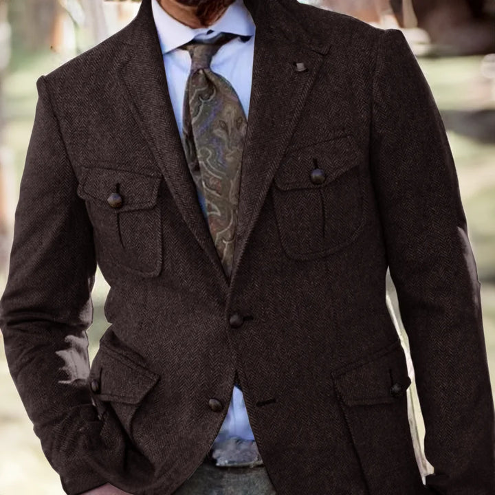 Gabriel – Blazer Rétro en Laine à Motif Chevrons