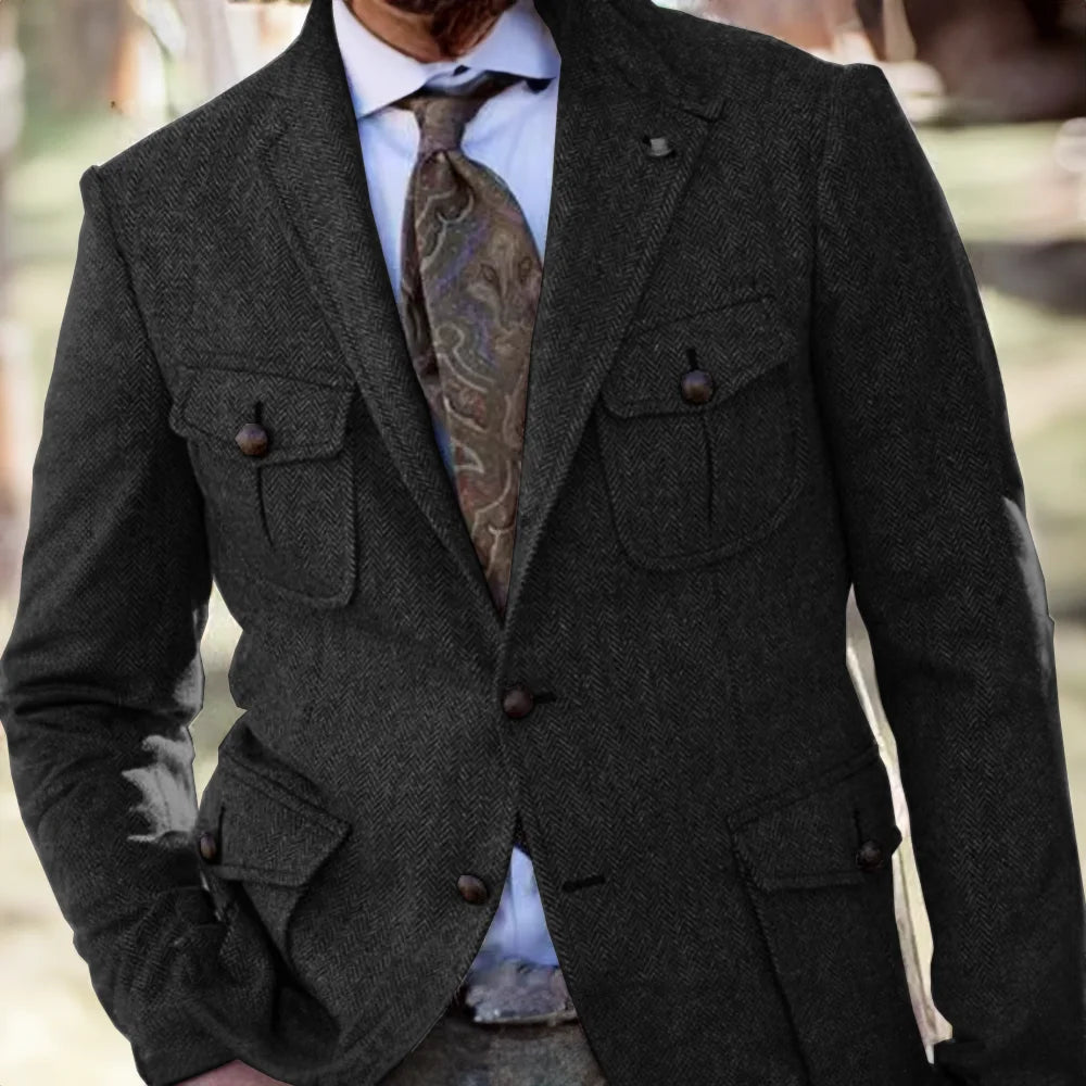 Gabriel – Blazer Rétro en Laine à Motif Chevrons