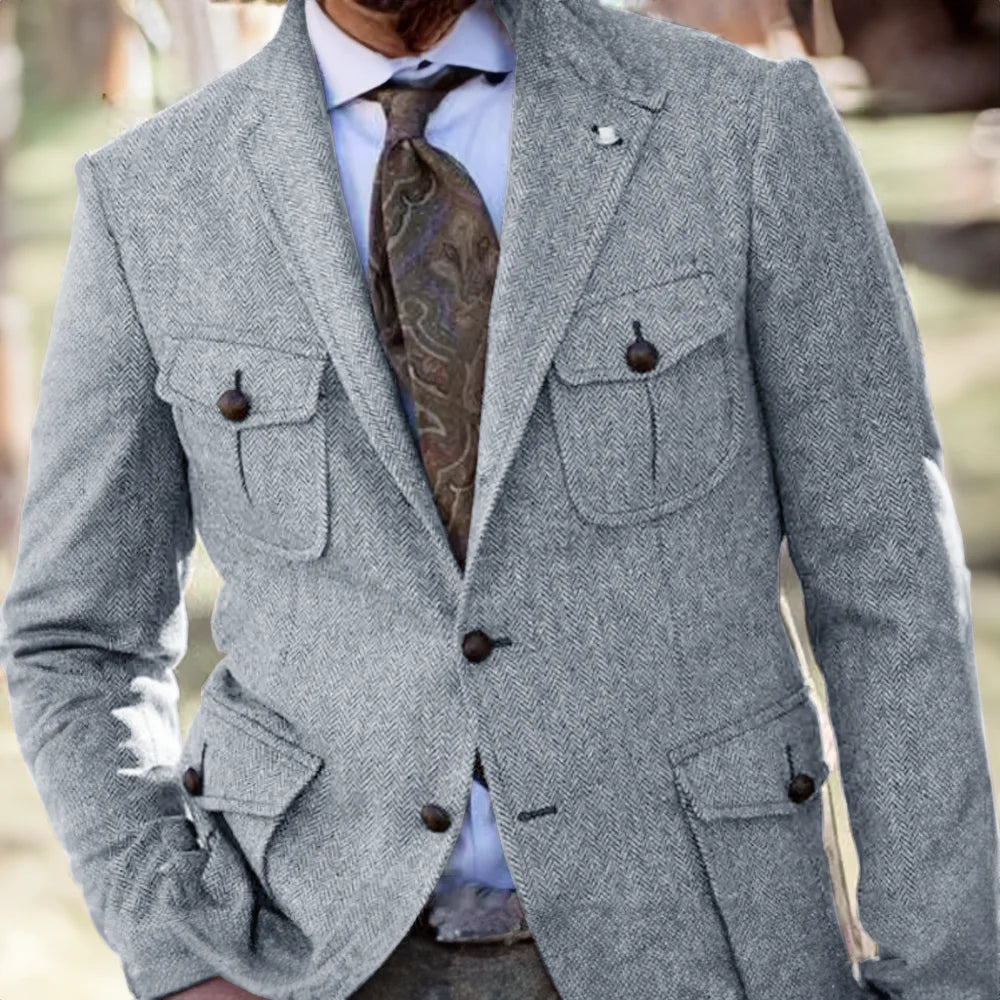 Gabriel – Blazer Rétro en Laine à Motif Chevrons