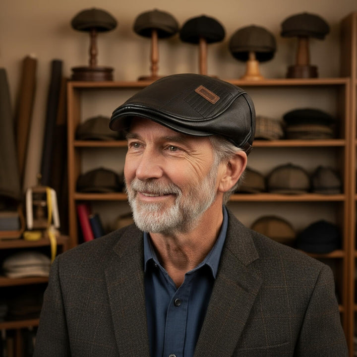 Henrik – Casquette cuir à carreaux