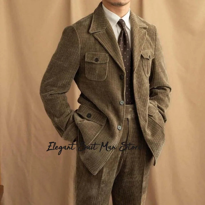 Maurice – Ensemble Rétro en Velours Côtelé (Veste + Pantalon)