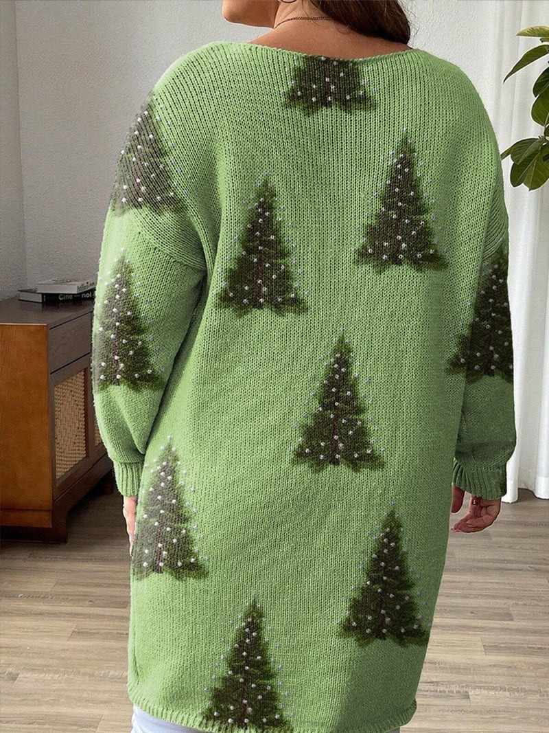 Pull décontracté en imprimé d'art de sapin de Noël pour femmes