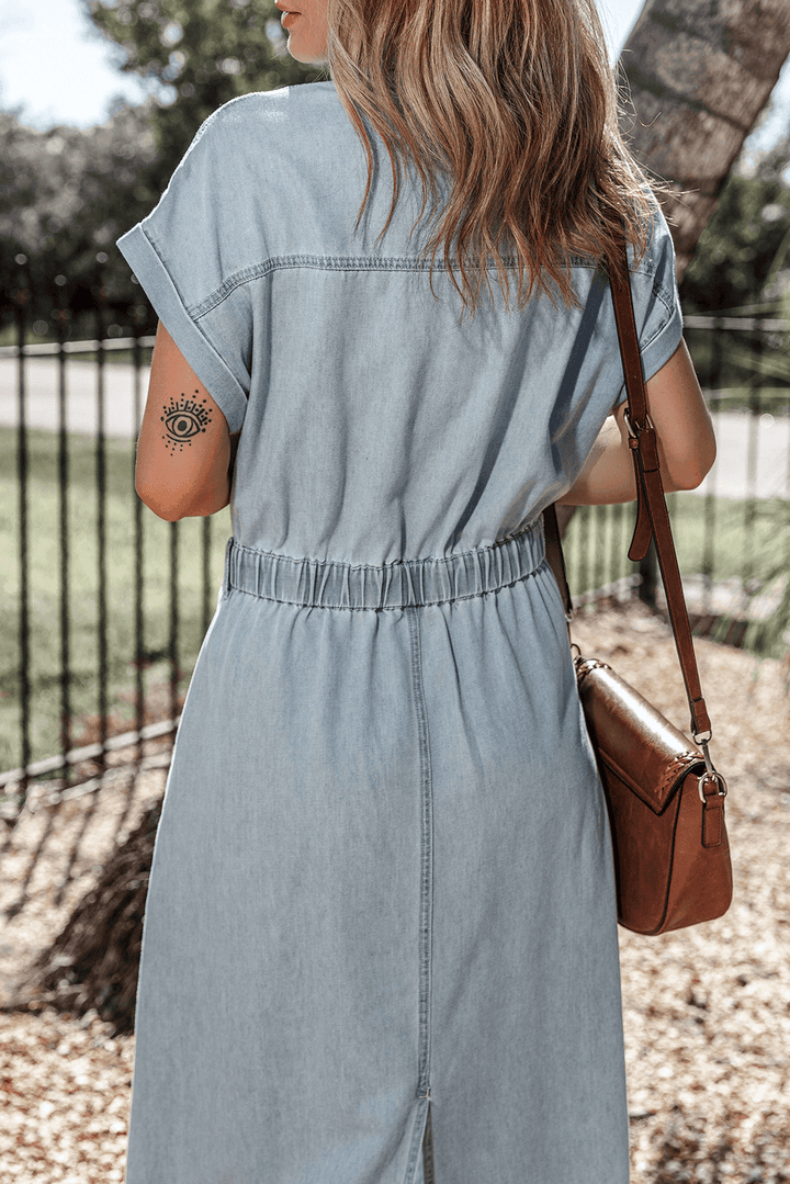 Caroline® | Robe en Jean Élégante avec Manches Courtes Chauve-Souris