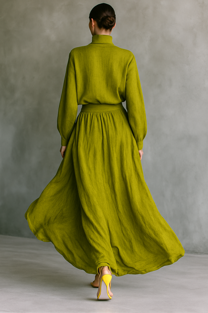 Ensemble femme vert en mélange de coton et lin