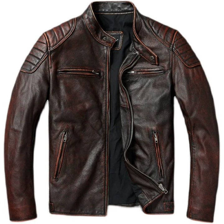 Bastien | Blouson Motard Vintage en Similicuir Marron pour Homme