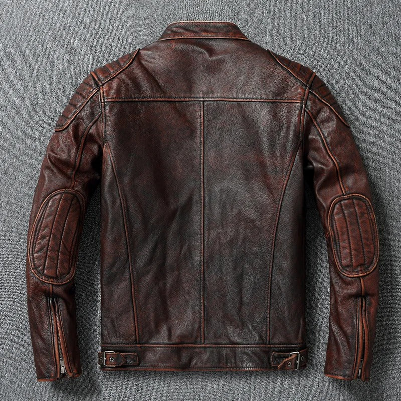 Bastien | Blouson Motard Vintage en Similicuir Marron pour Homme