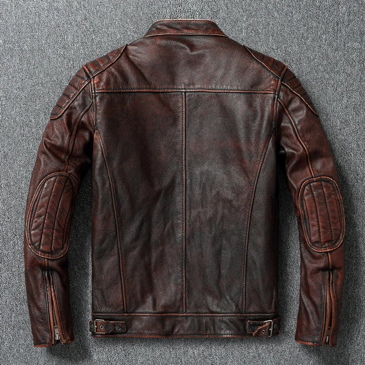 Bastien | Blouson Motard Vintage en Similicuir Marron pour Homme