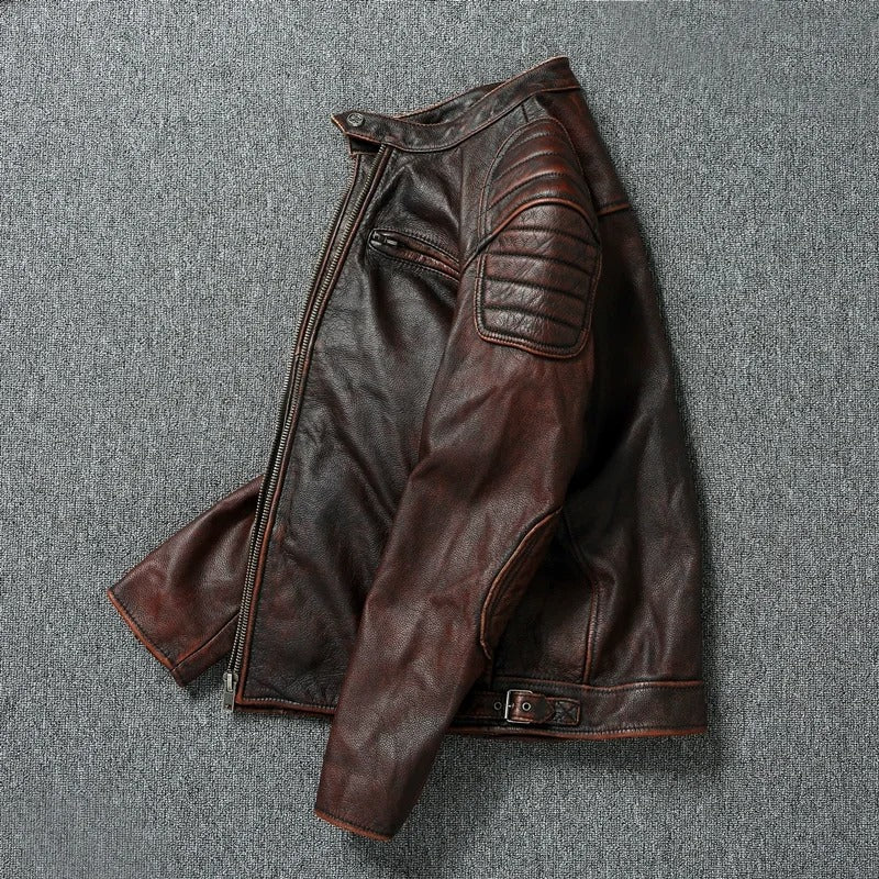 Bastien | Blouson Motard Vintage en Similicuir Marron pour Homme
