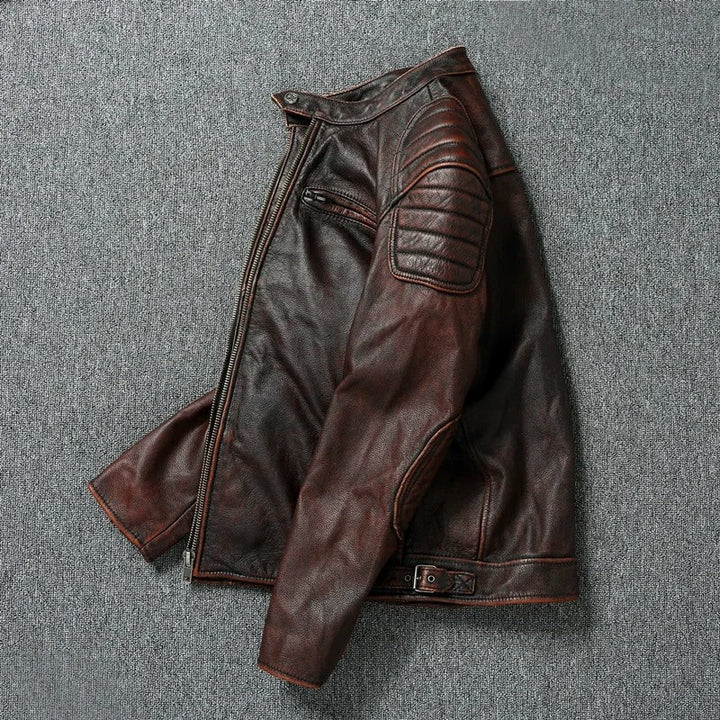 Bastien | Blouson Motard Vintage en Similicuir Marron pour Homme