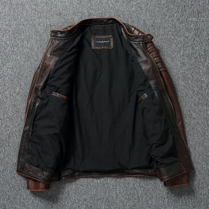 Bastien | Blouson Motard Vintage en Similicuir Marron pour Homme