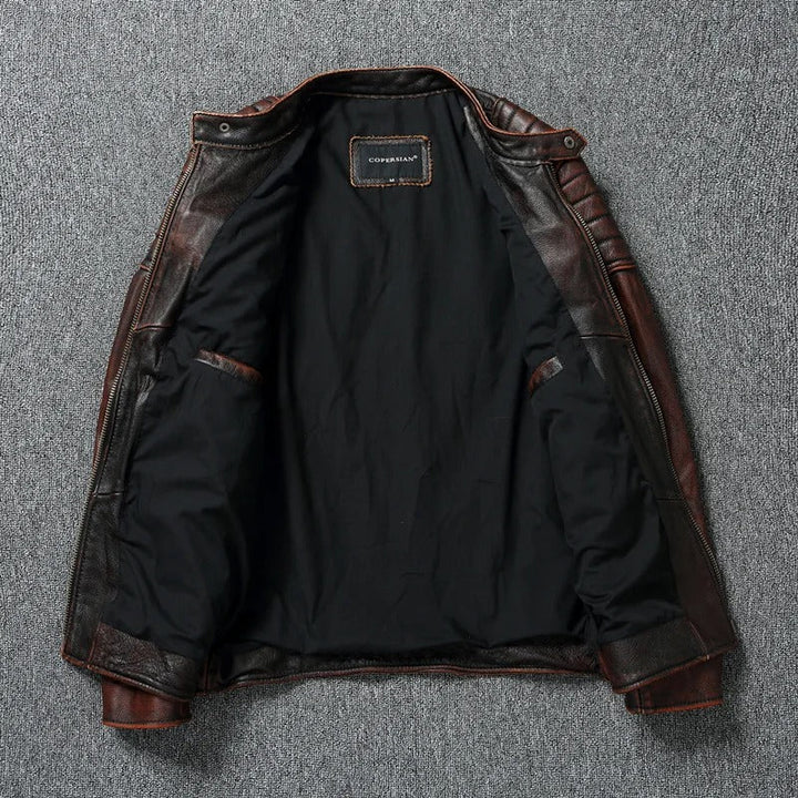 Bastien | Blouson Motard Vintage en Similicuir Marron pour Homme